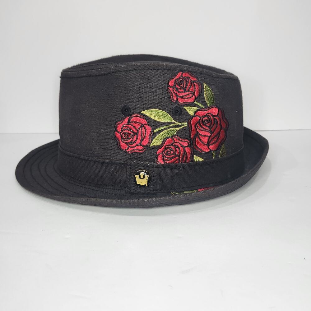 Rose Embroidered Fedora Trilby Goorin Royal Large Satin Lined